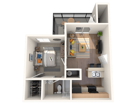 Floor plan for 1 bed, 1 bath, 510 sqft